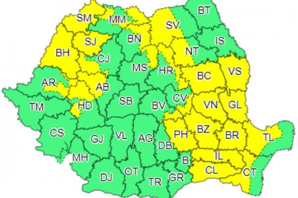 COD GALBEN de ploi torențiale, vijelii și grindină la Cluj