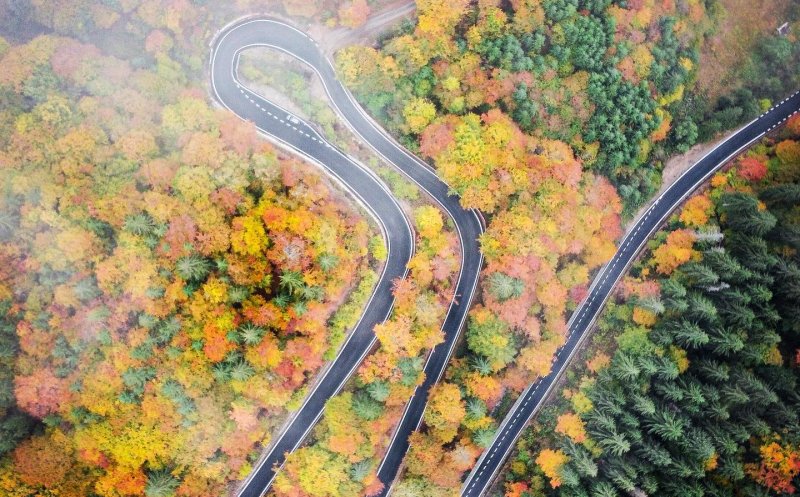IMAGINI INEDITE cu Drumul Apusenilor în culorile toamnei, surprinse din dronă