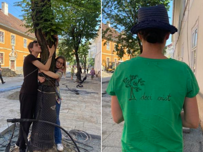 Unde s-a ajuns? Activiștii civici s-au legat în lanțuri pentru protejarea copacilor de pe Universității / Kogălniceanu! Primăria organizează dezbatere publică de urgență azi la 18:00