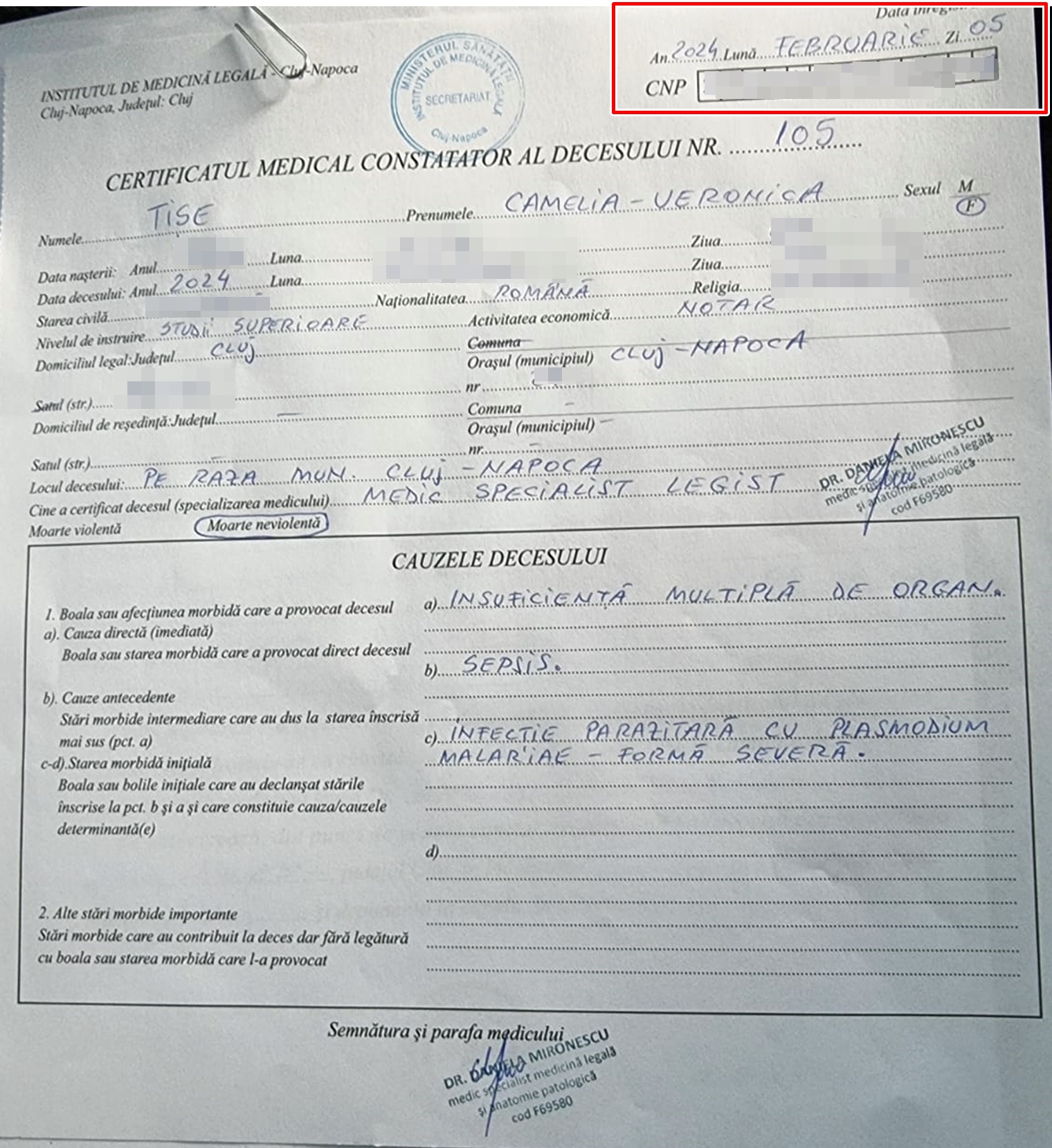 certificatul medico legal emis de IML Cluj