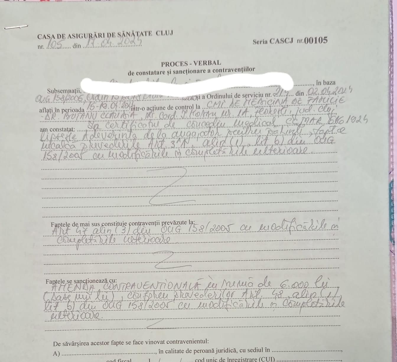 Amenda de 6000 lei primita de un medic de familie din Cluj