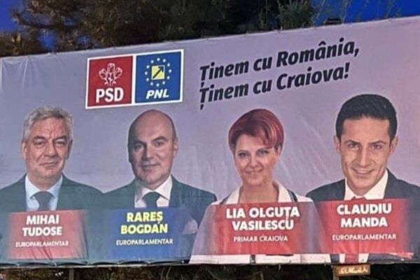 Rareș Bogdan la loc de cinste pe afișele electorale. Este plasat între baronii PSD din Craiova, dar el este mulțumit