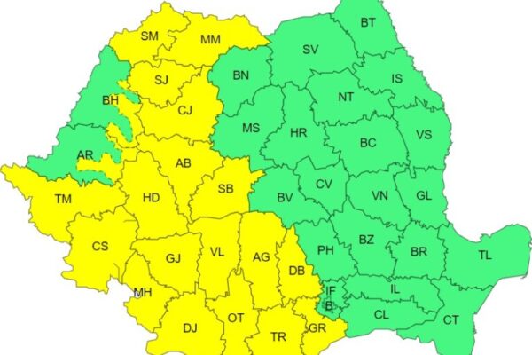 Clujul sub cod galben de ploi torențiale până joi dimineața