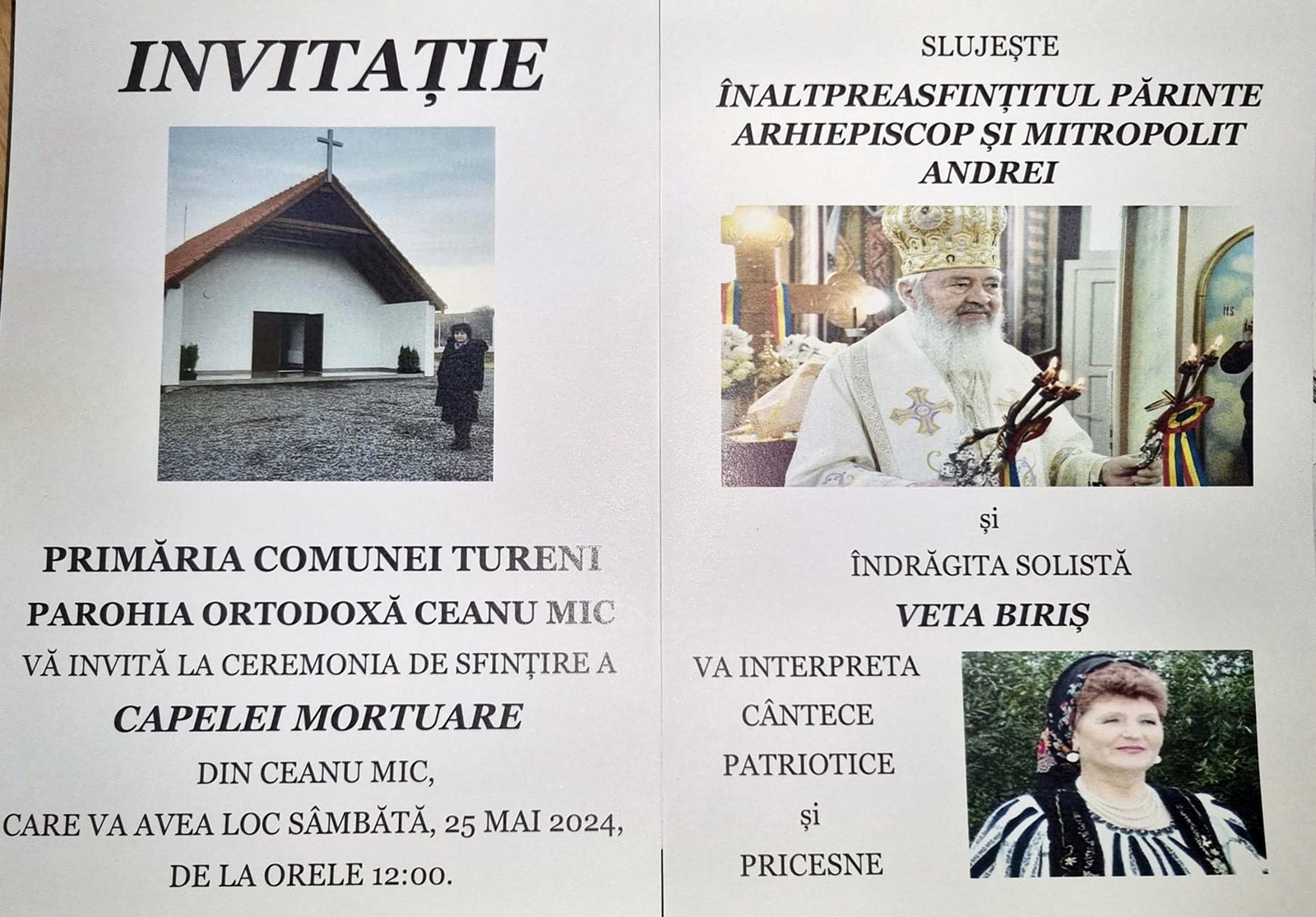 Invitatie inaugurare capela mortuară Tureni