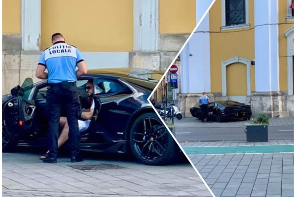 Șofer tupeist de Lamborghini „agățat” de Poliția Locală, după ce a parcat pe trotuar pe Eroilor