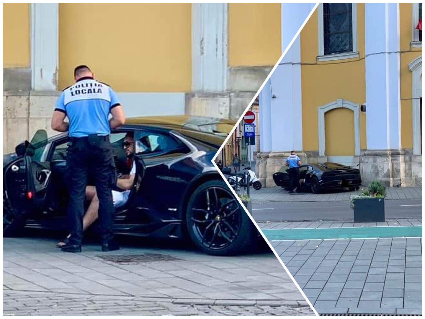 Șofer tupeist de Lamborghini "agățat" de Poliția Locală, după ce a parcat pe trotuar pe Eroilor