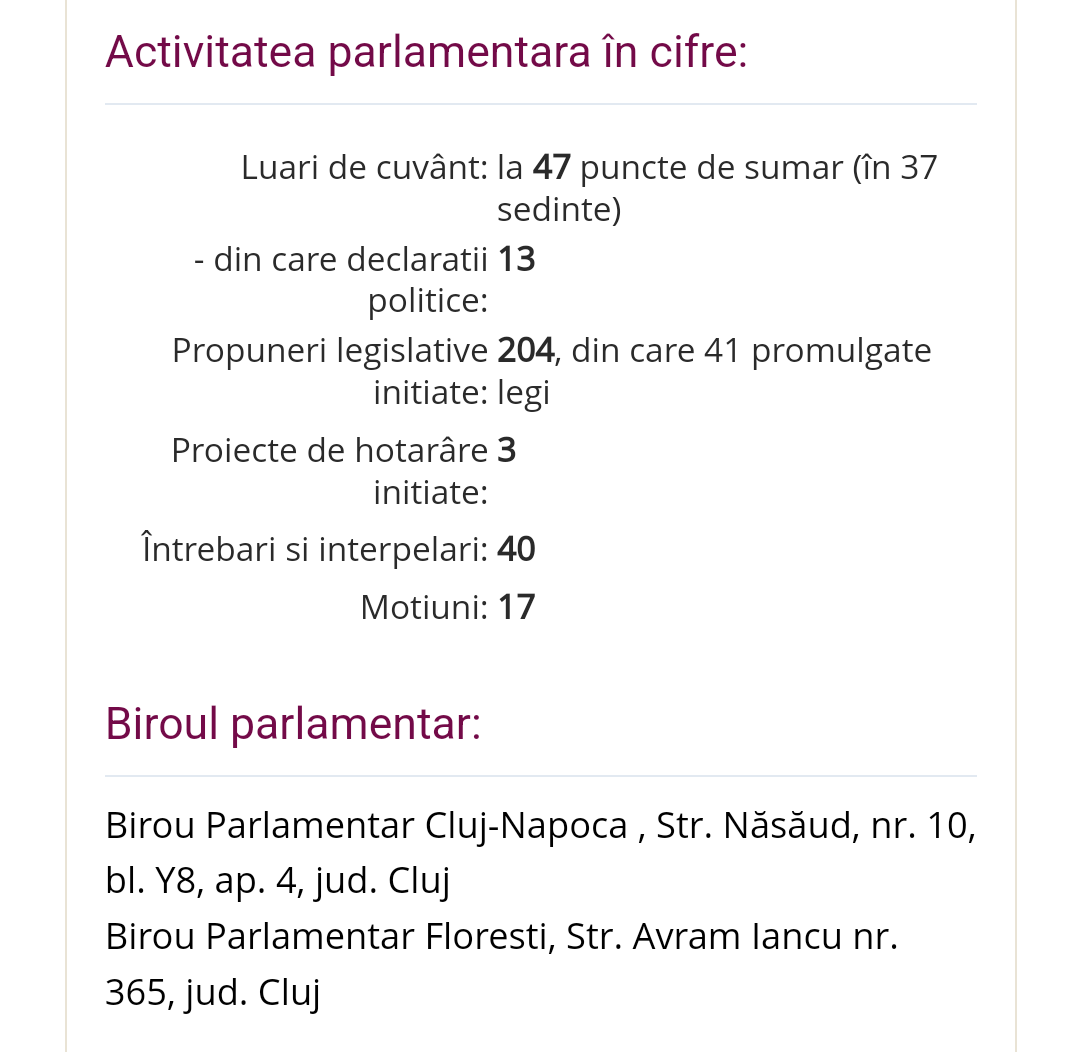 Activitate parlamentară Viorel Băltărețu