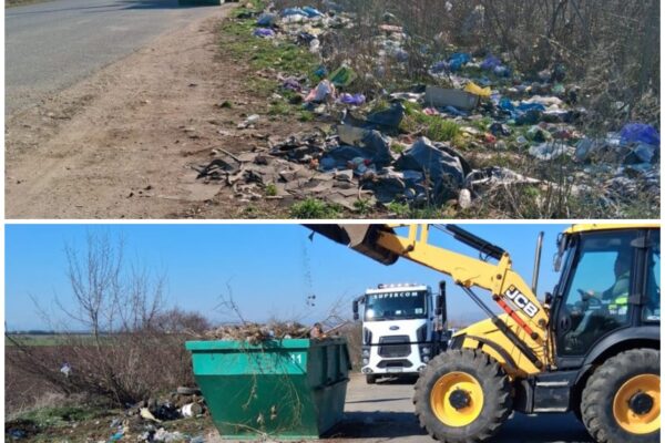 Tone de gunoaie strânse de pe marginea unui drum județean din Cluj