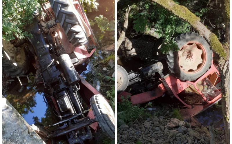 Un bărbat s-a răsturnat cu tractorul