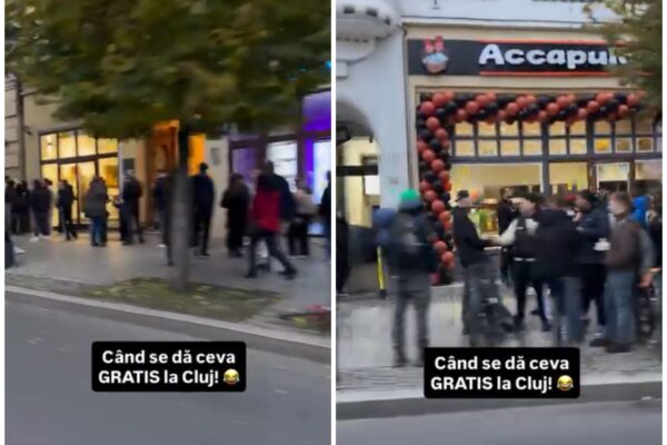E foame mare la Cluj: coadă kilometrică pentru shaorma gratis în Piața Unirii