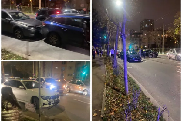 Carambol în Plopilor! Patru mașini avariate după o manevră imprudentă și un șofer prins băut la volan